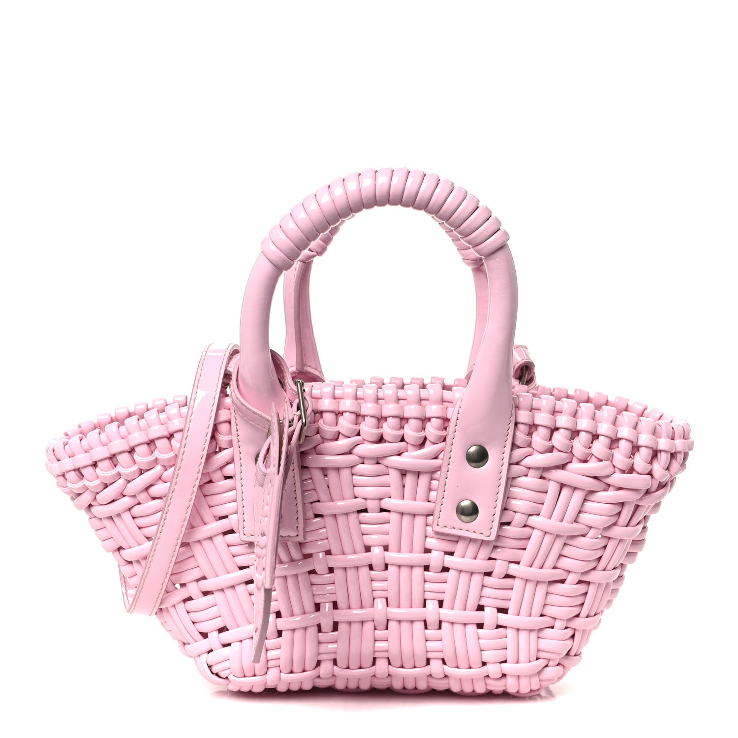 Balenciaga Faux Calfskin Braided Varnished XXS Bistro Basket Candy Pink 1 of 10