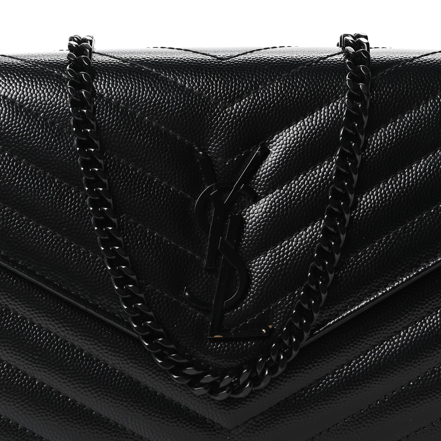Grain De Poudre Matelasse Chevron Monogram Monochrome Chain Wallet Black
