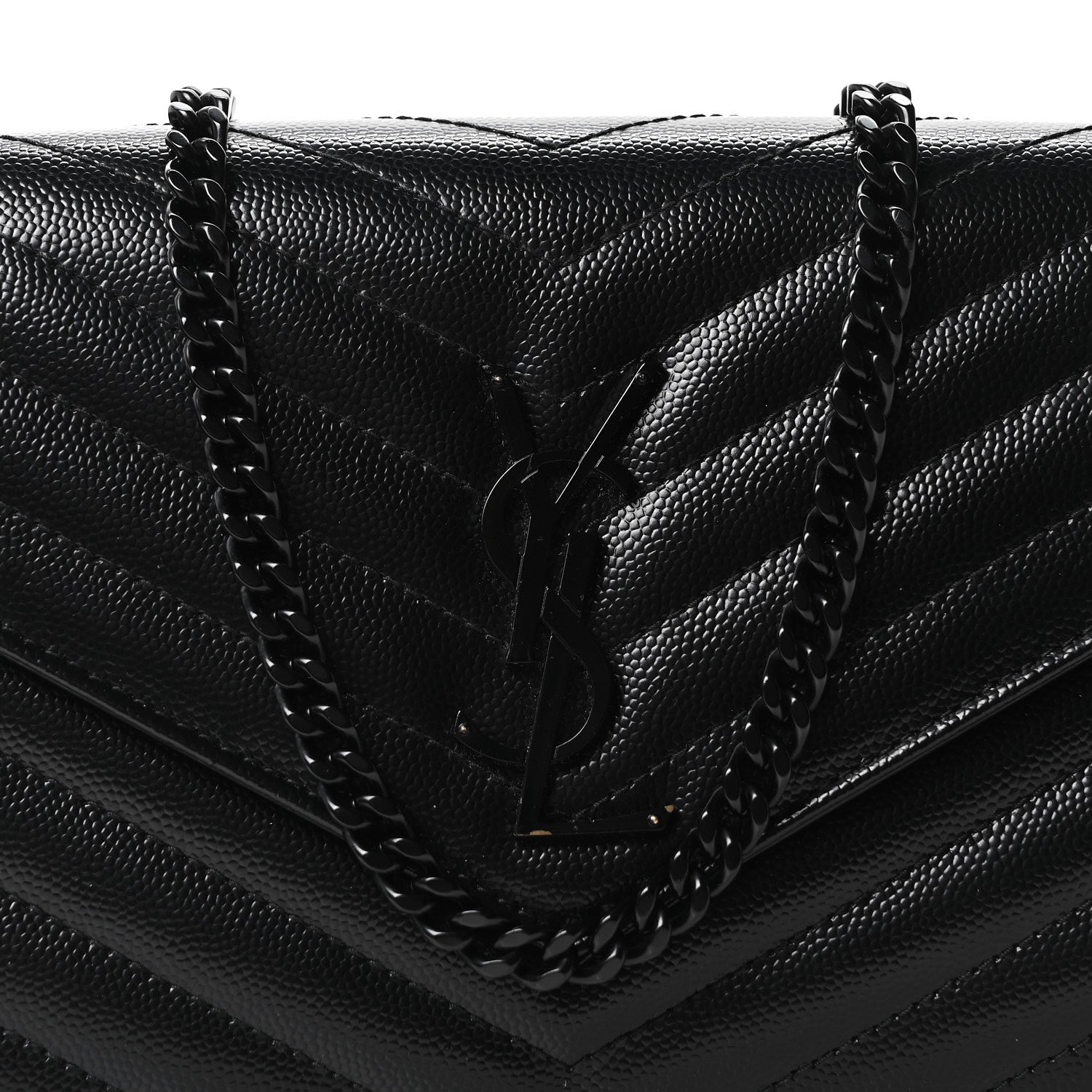Saint Laurent Grain De Poudre Matelasse Chevron Monogram Monochrome Chain Wallet Black 8 of 10