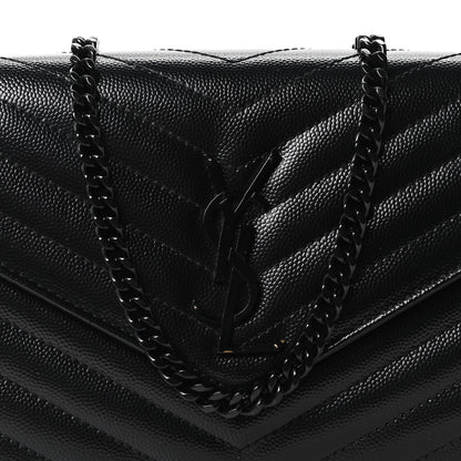 Saint Laurent Grain De Poudre Matelasse Chevron Monogram Monochrome Chain Wallet Black 8 of 10