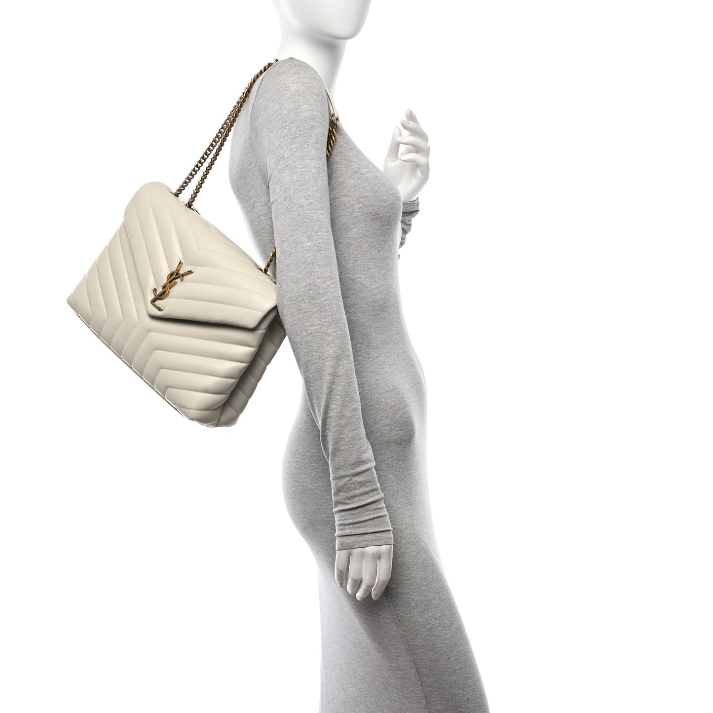 Calfskin Y Quilted Monogram Medium Loulou Chain Satchel Crema Soft