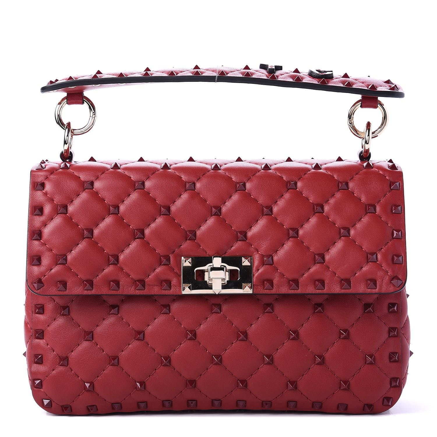 Valentino Garavani Lambskin Monochrome Medium Rockstud Spike Shoulder Bag Red 1 of 12