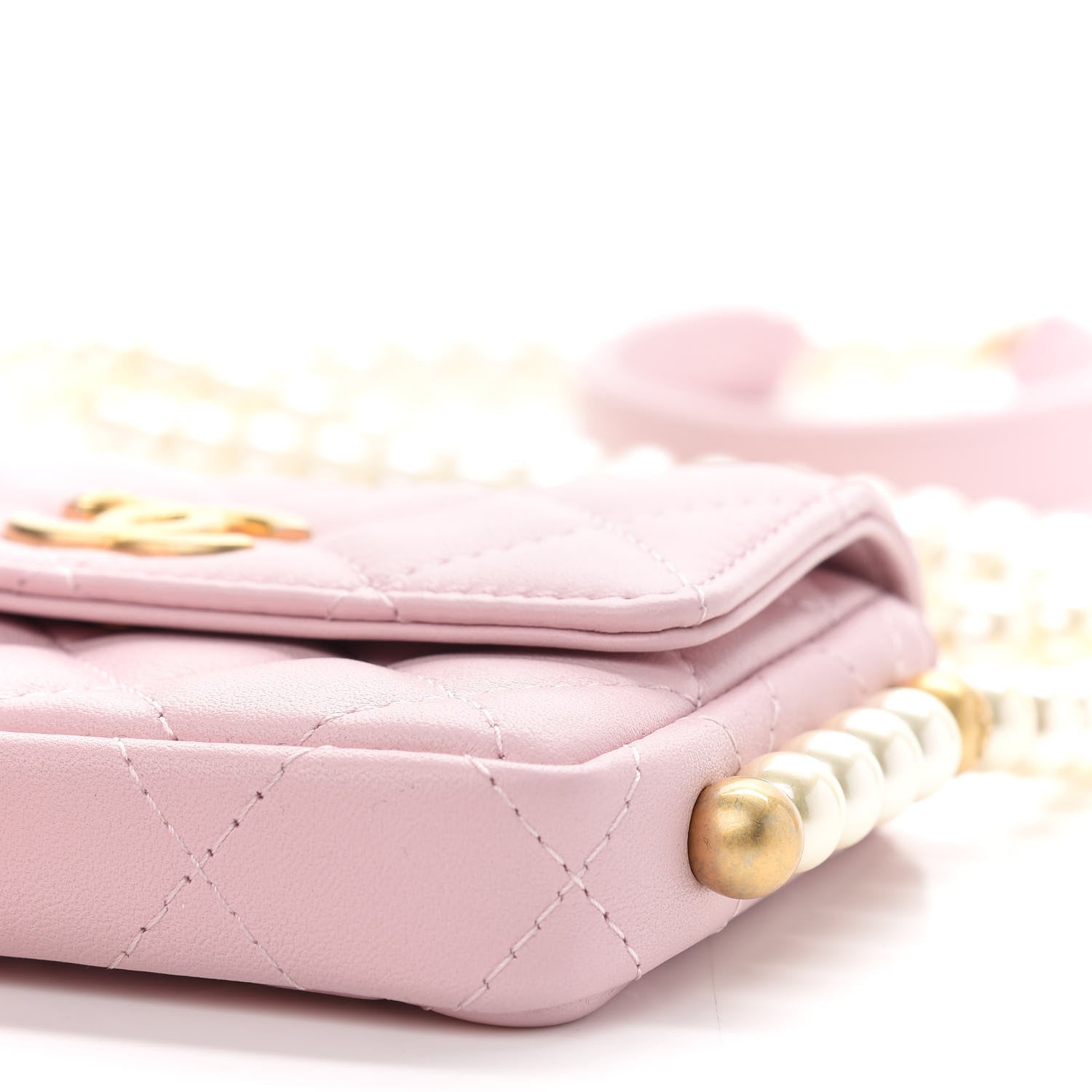 Chanel Calfskin Quilted About Pearls Card Holder Flap With Chain Light Pink 10 of 10