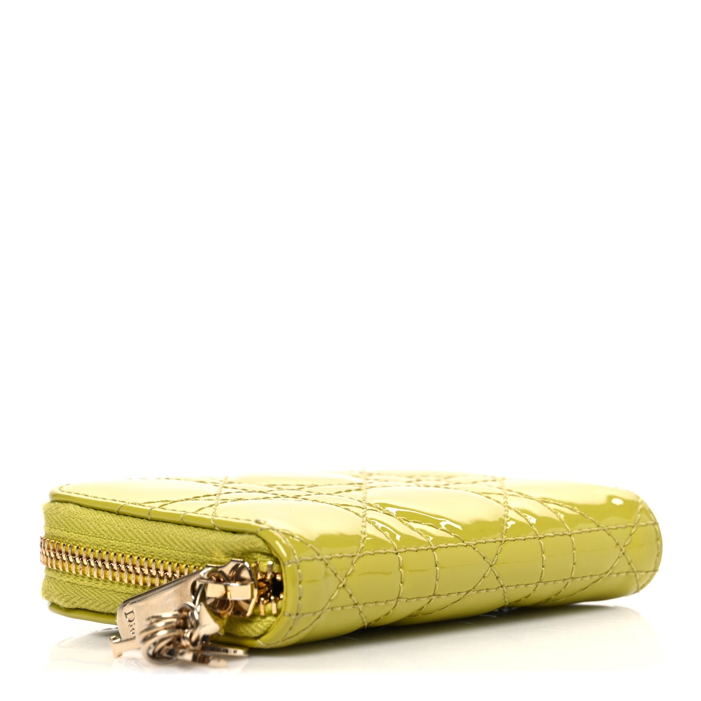 Patent Cannage Small Lady Dior Voyageur Coin Purse Lime