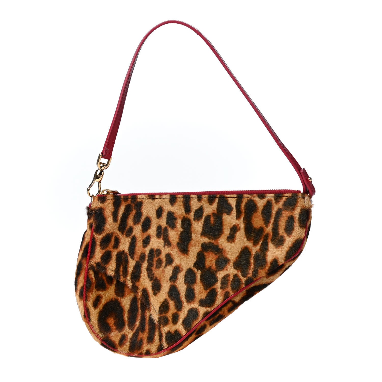 Christian Dior Pony Hair Leopard Mini Saddle Bag Red 1 of 4