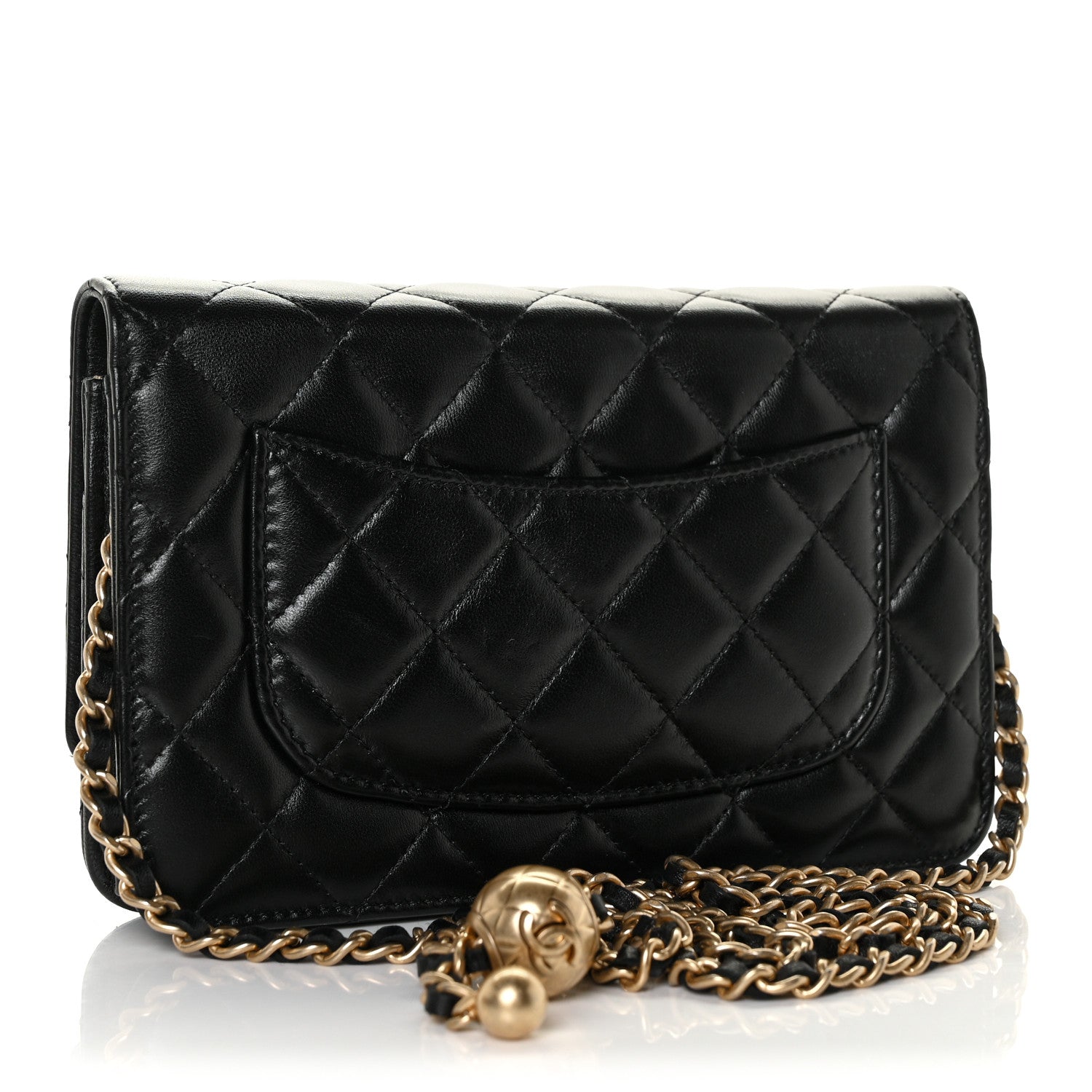 Chanel Lambskin Quilted CC Pearl Crush Wallet on Chain WOC Black 3 of 10