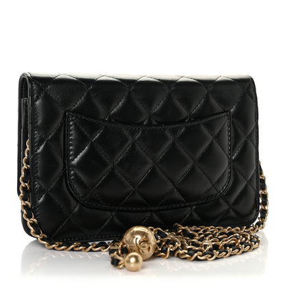 Chanel Lambskin Quilted CC Pearl Crush Wallet on Chain WOC Black 3 of 10