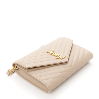 Saint Laurent Grain De Poudre Matelasse Chevron Monogram Envelope Clutch Dark Beige 4 of 9