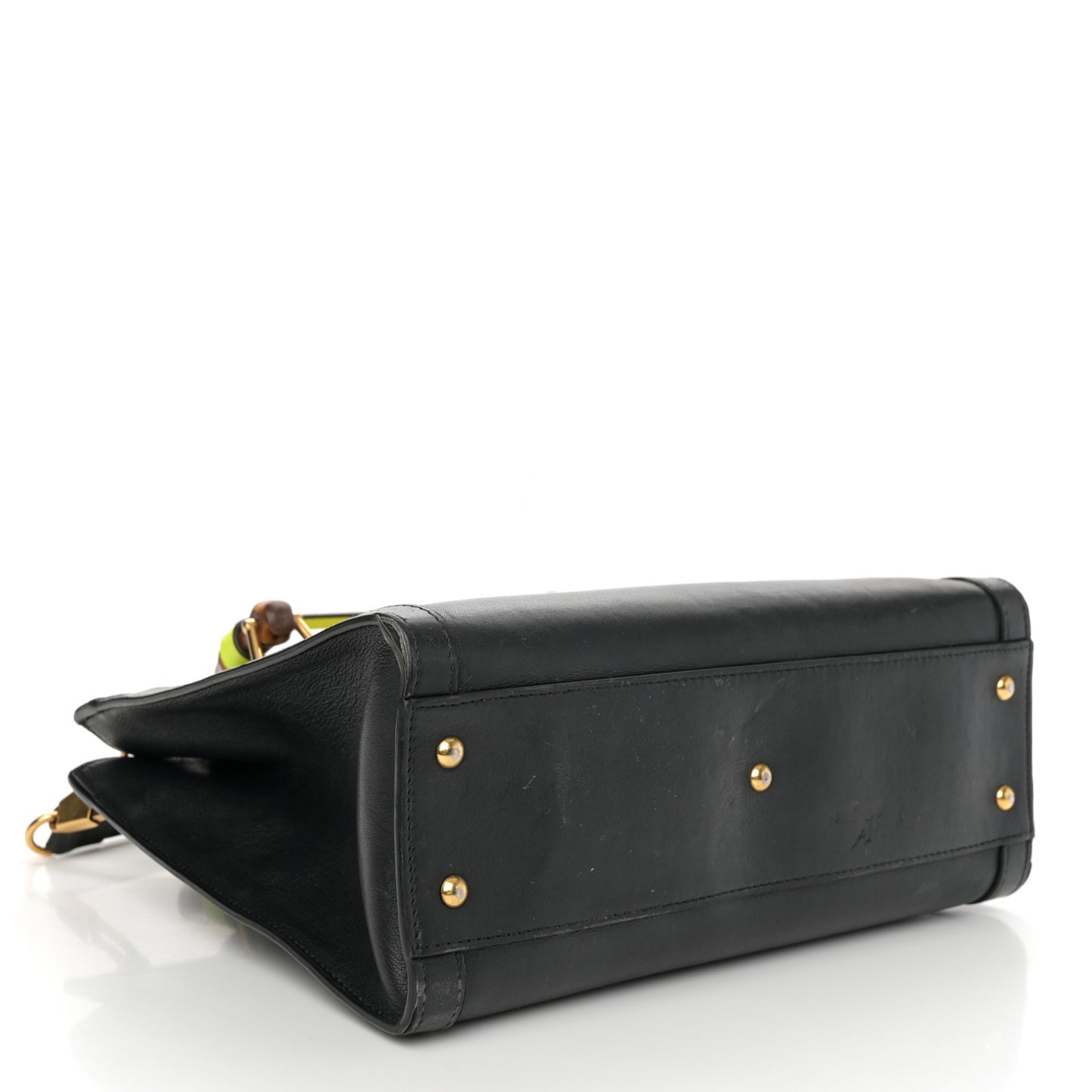 Calfskin Small Diana Tote Bag Black Yellow Fluo