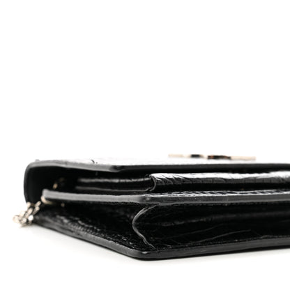 Saint Laurent Calfskin Crocodile Embossed Monogram Sunset Top Handle Chain Wallet Black 8 of 12