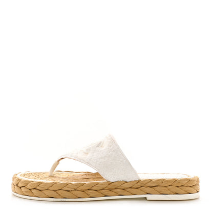 Chanel Terry Cloth Raffia CC Logo Thong Sandals 41 White 1 of 13