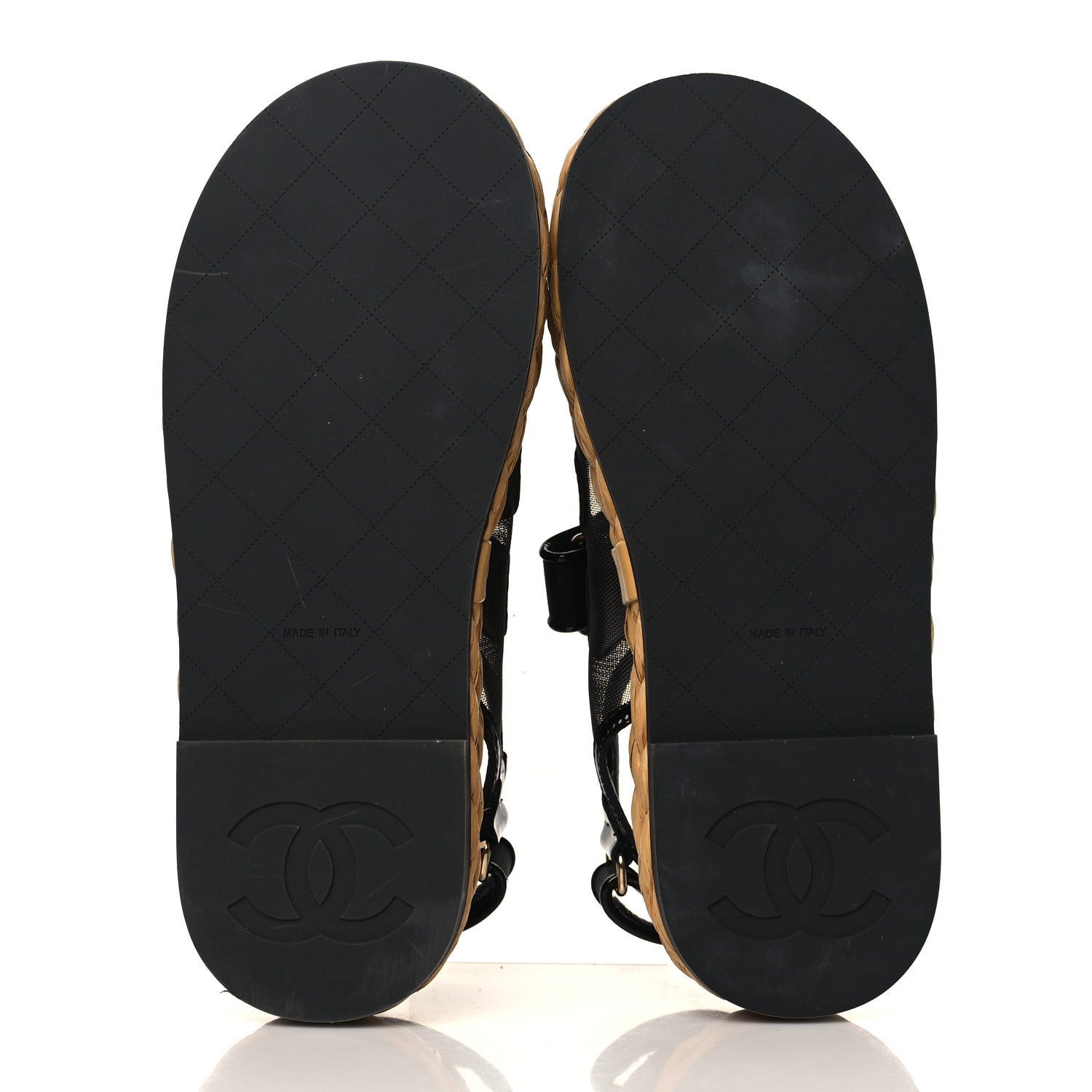 Chanel Mesh Patent Calfskin Velcro Dad Sandals 37 Black 5 of 9
