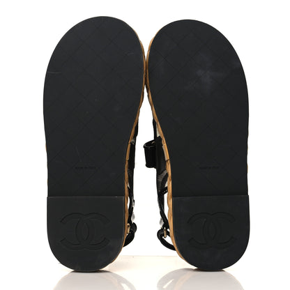 Chanel Mesh Patent Calfskin Velcro Dad Sandals 37 Black 5 of 9