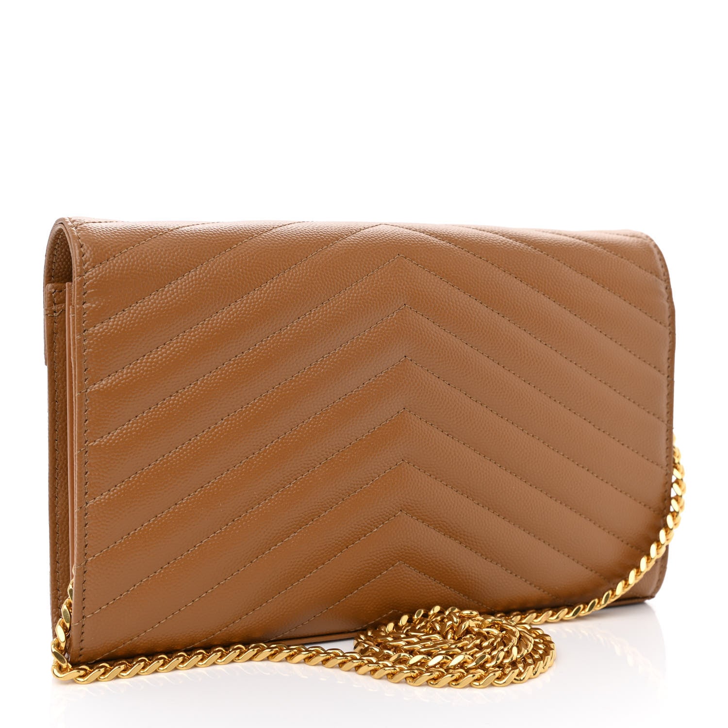 Saint Laurent Grain De Poudre Matelasse Chevron Monogram Chain Wallet Dark Natural 3 of 10