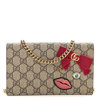 Gucci GG Supreme Monogram Face Embroidered Chain Wallet Pink 1 of 8