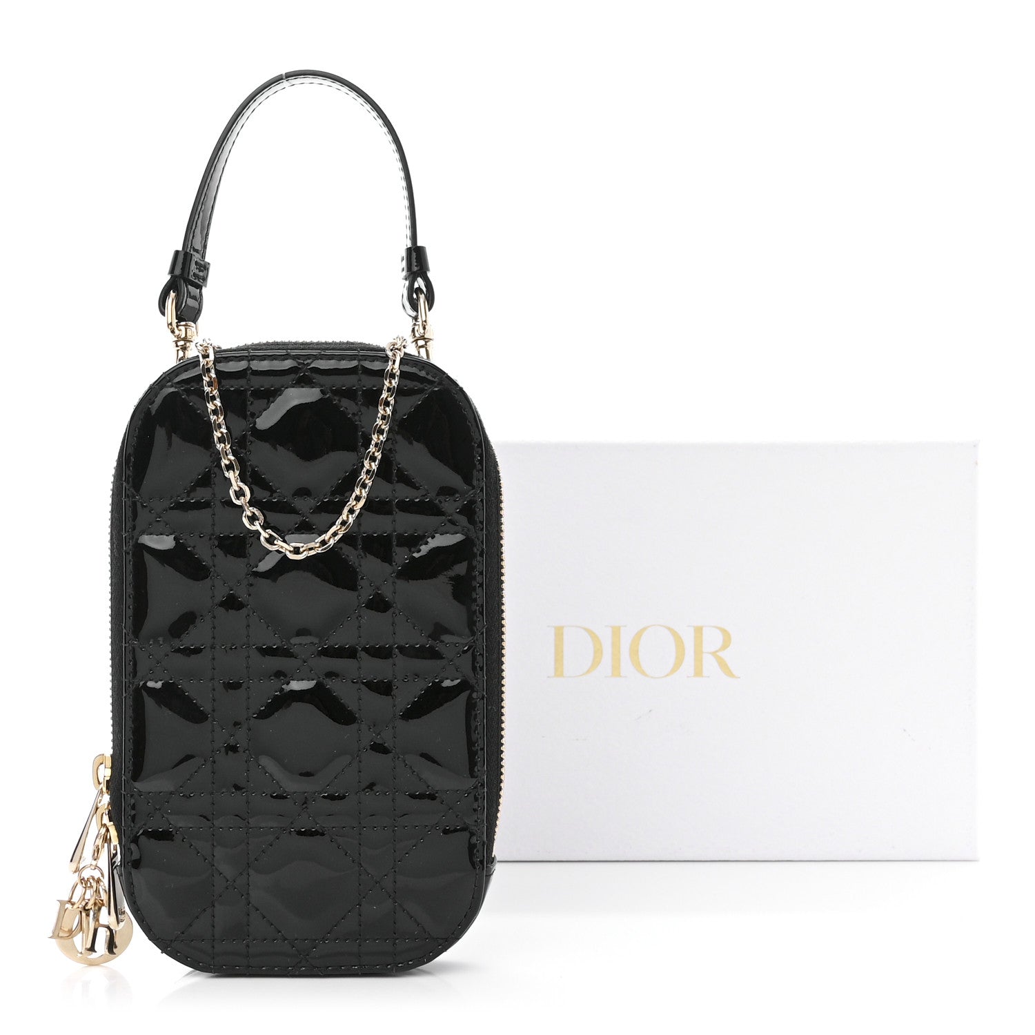 Christian Dior Patent Cannage Lady Dior Phone Holder Black 11 of 11