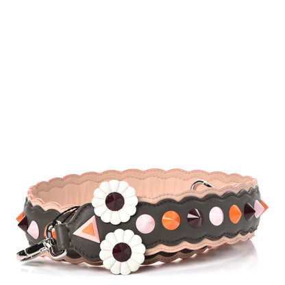 Fendi Vitello Dolce Nappa Hypnoteyes Bi-Color Scalloped Spike Studded Strap You Carbone Plaster White Multicolor 1 of 7