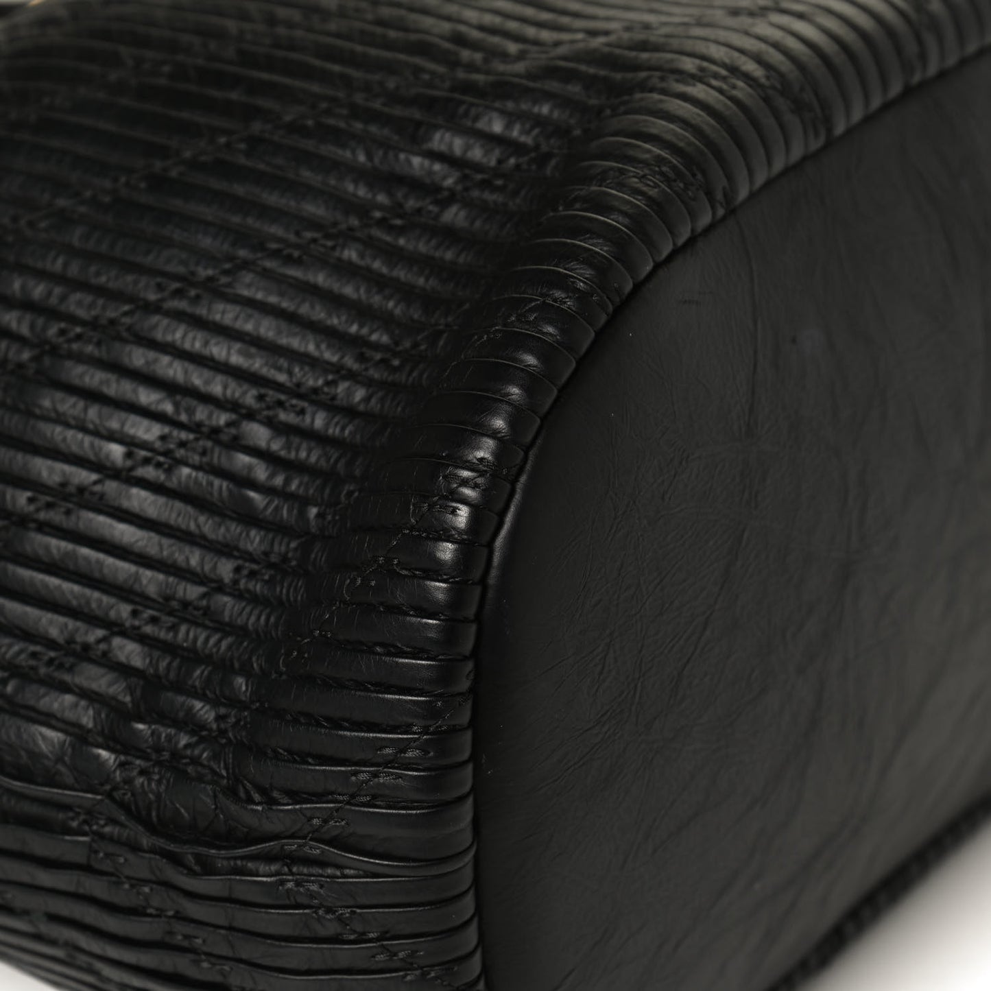 Iridescent Crumpled Calfskin Coco Pleats Drawstring Bag Black