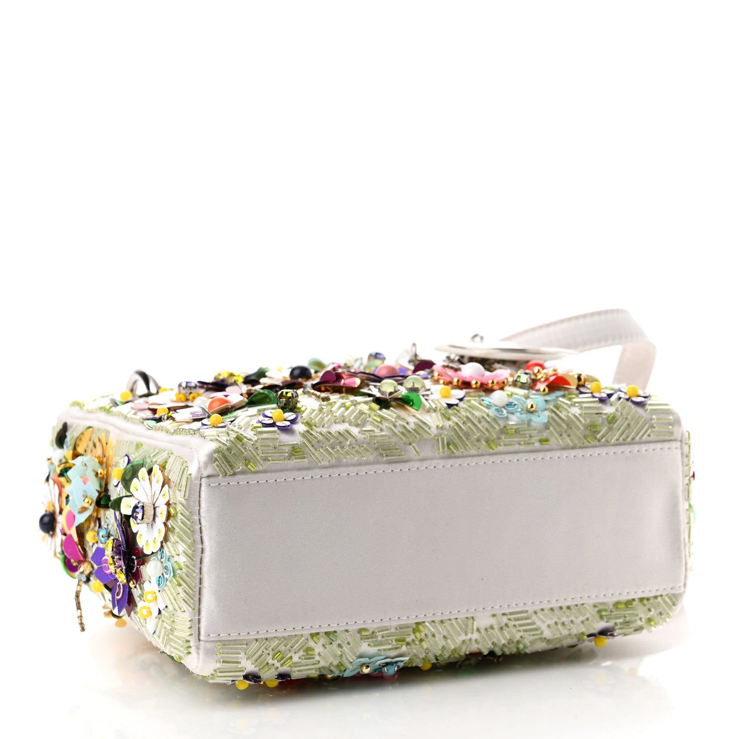 Christian Dior Satin Beaded Floral Embroidered Mini Lady Dior White Multicolor 4 of 9