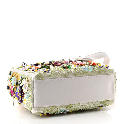 Christian Dior Satin Beaded Floral Embroidered Mini Lady Dior White Multicolor 4 of 9