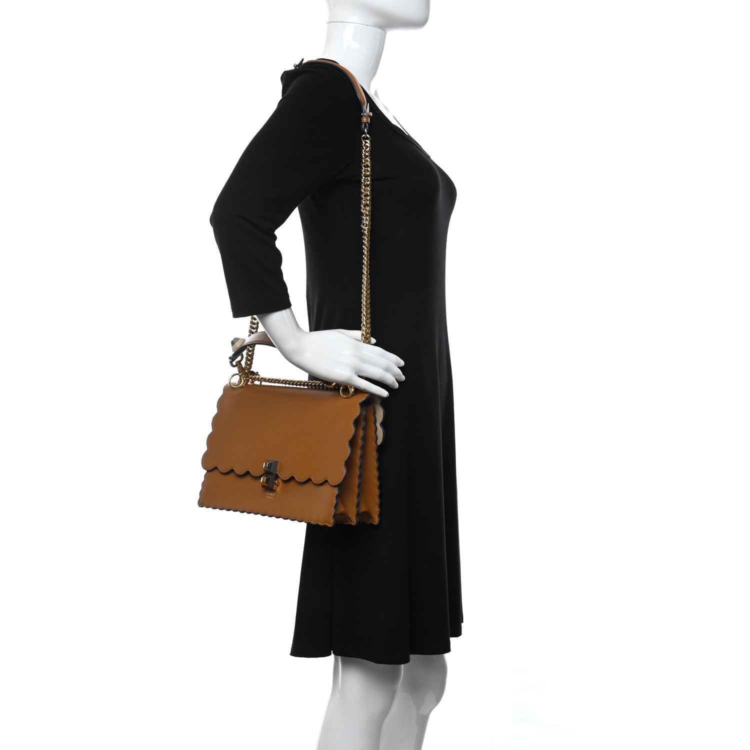 Fendi Vitello Liberty Scalloped Studded Kan I Shoulder Bag Caramello 2 of 10