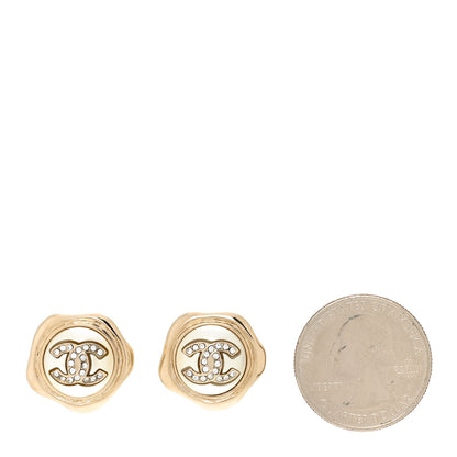 Chanel Metal Resin Crystal CC Earrings Gold 2 of 5
