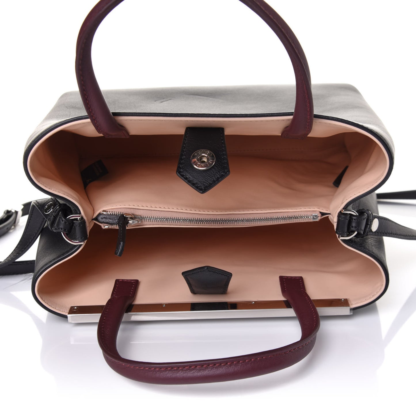 Vitello Dolce Fox Mink Bi-Color Monster Mirror Charm Petite 2Jours Tote Black Bordeaux Acquamarine