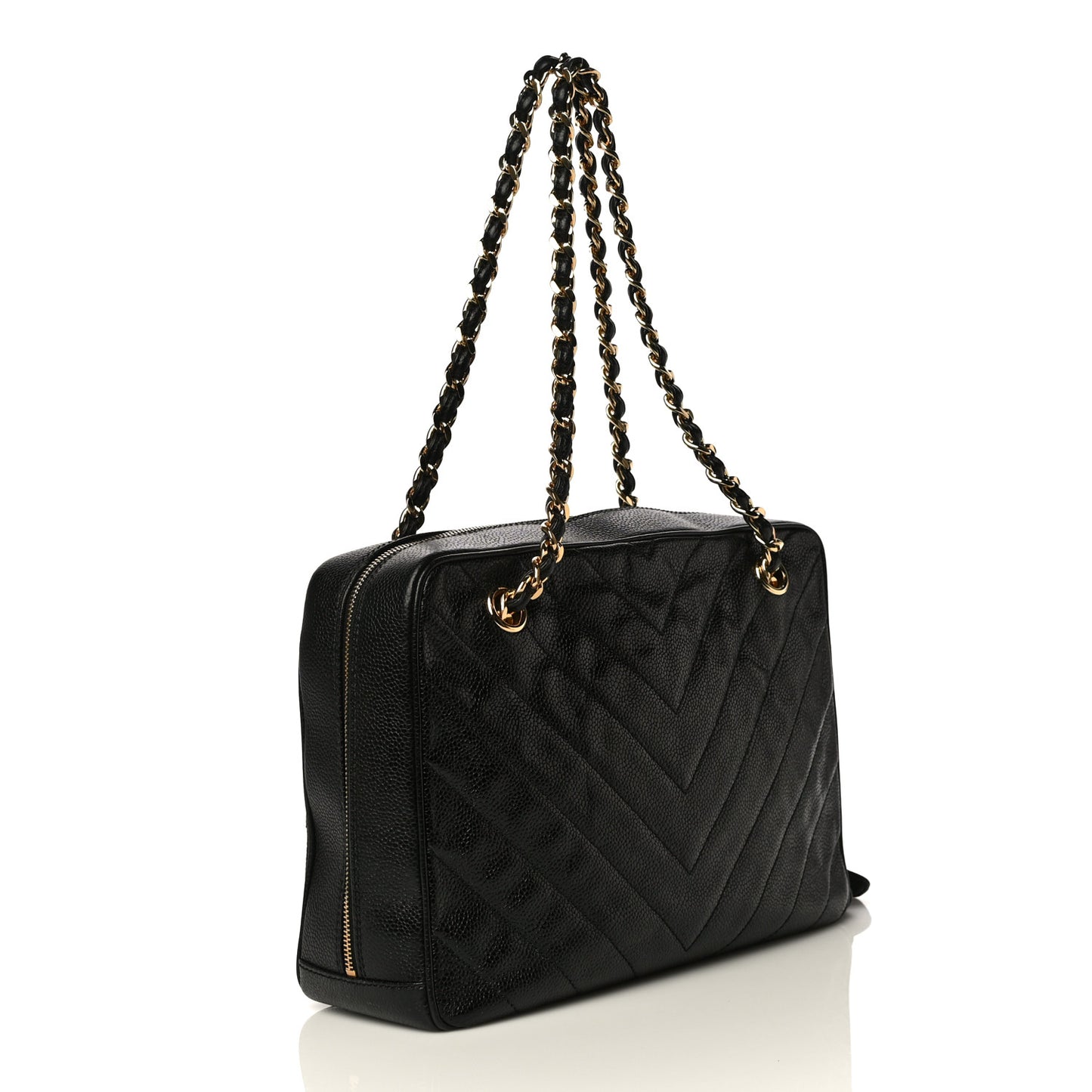 Caviar Chevron Quilted Camera Case Black