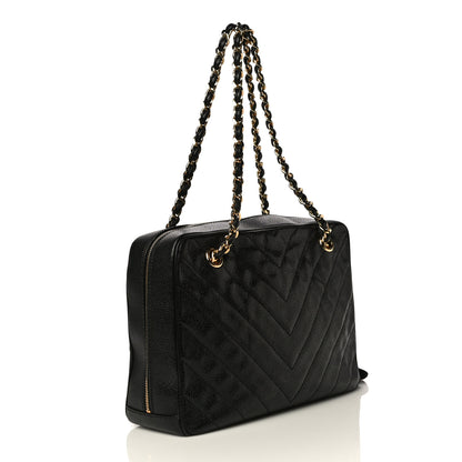 Chanel Caviar Chevron Quilted Camera Case Black 3 of 13