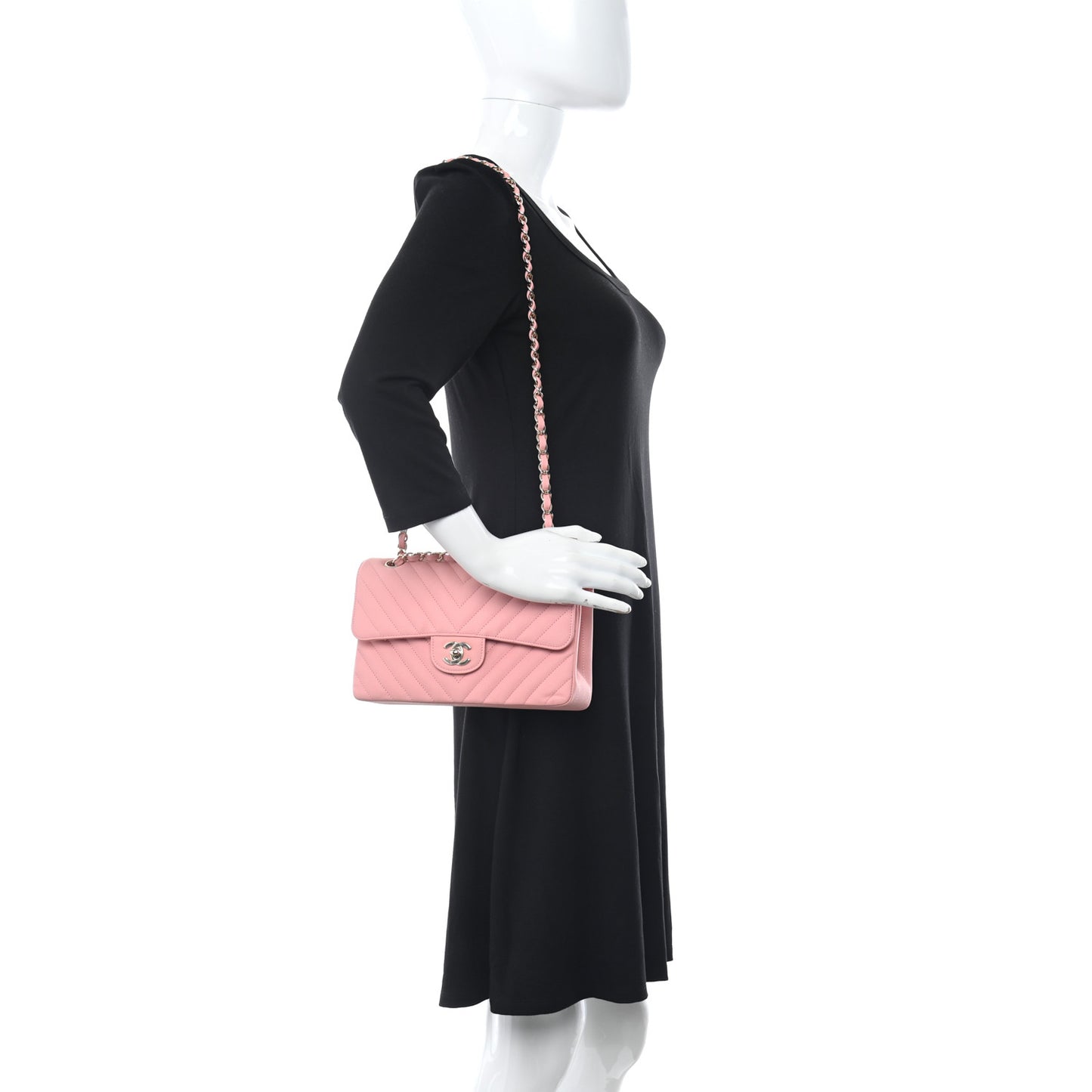 Caviar Chevron Quilted Small Double Flap Pink