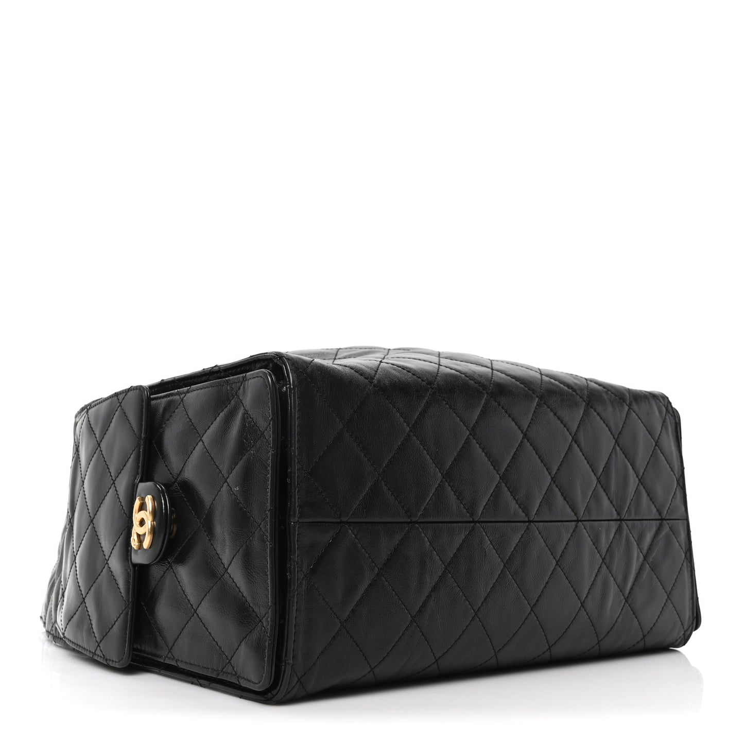 Shiny Crumpled Calfskin Quilted Medium Chanel 25 Handbag Black Black