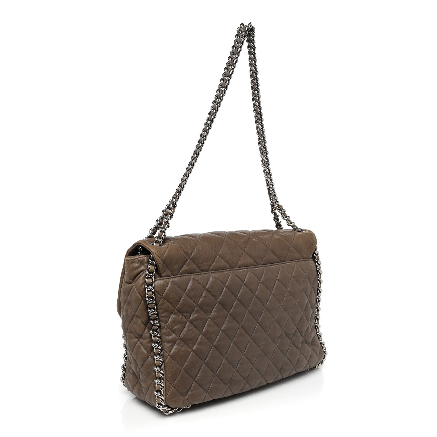 Washed Lambskin Quilted Maxi Chain Around Flap Taupe