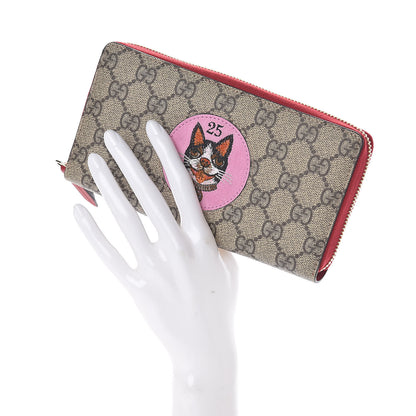 Gucci GG Supreme Monogram Bosco Patch Zip Around Wallet Beige Malva Hibiscus Red 2 of 7