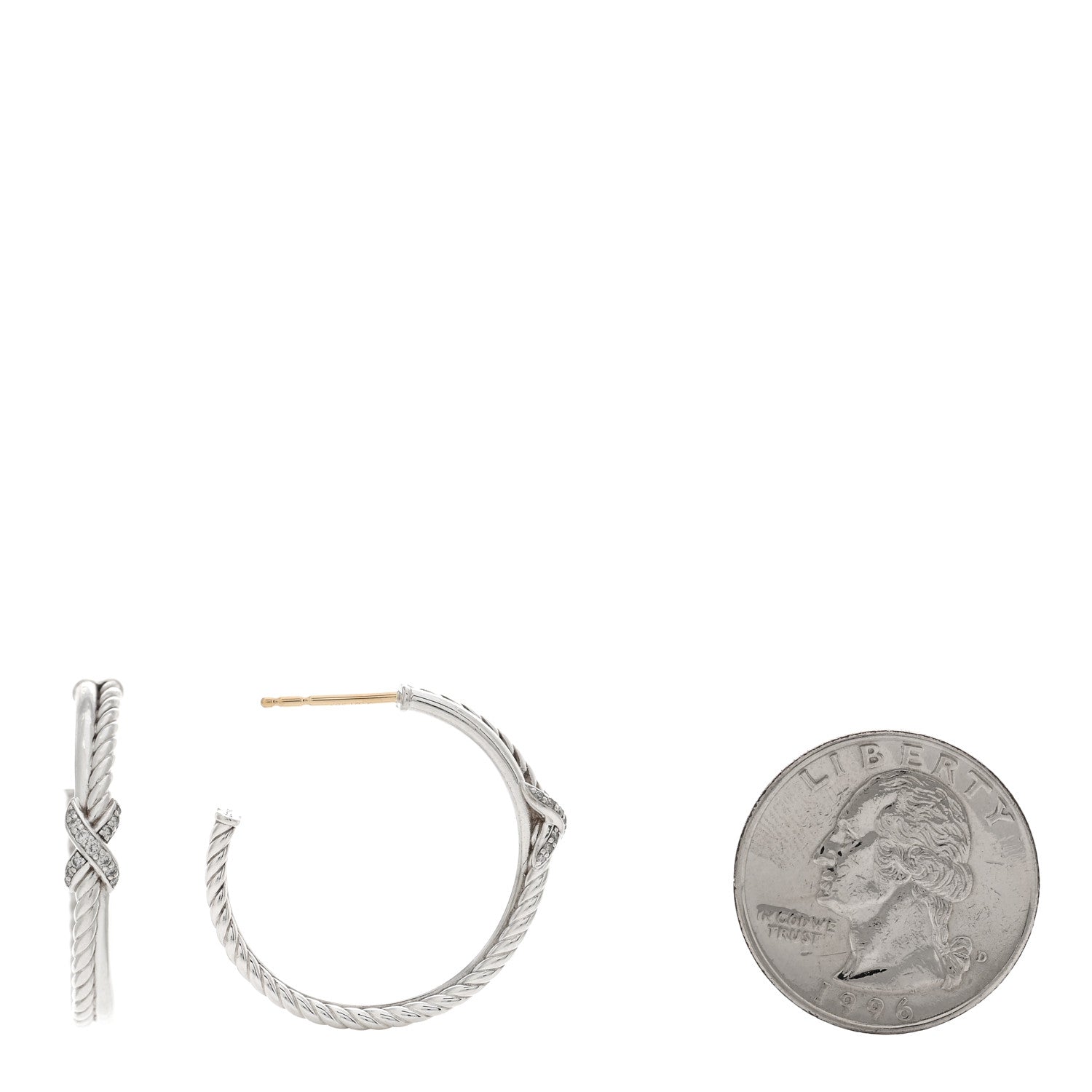David Yurman Sterling Silver Diamond Petite X Hoop Earrings 2 of 4