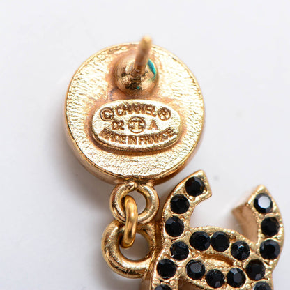 Chanel Crystal Button CC Dangle Earrings Black Gold 3 of 5