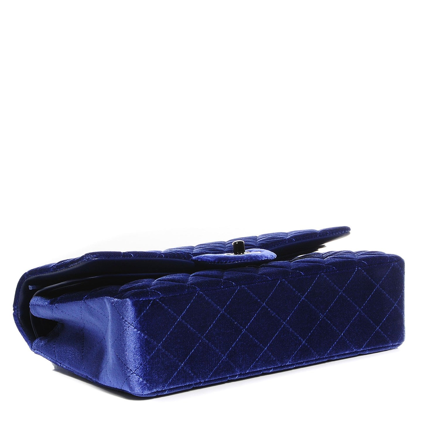 Velvet Quilted Medium Double Flap Dark Blue