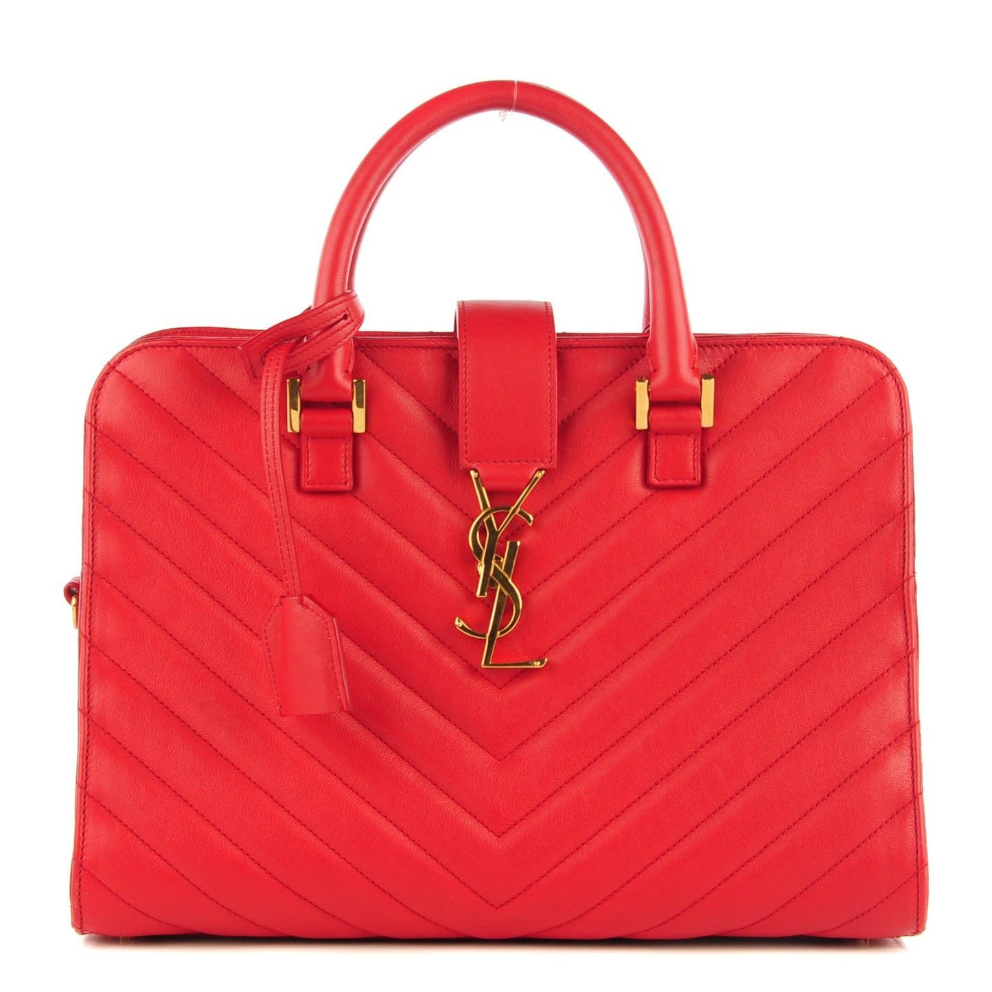Calfskin Matelasse Chevron Small Monogram Cabas Lipstick Red
