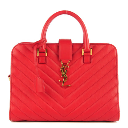 Saint Laurent Calfskin Matelasse Chevron Small Monogram Cabas Lipstick Red 1 of 7