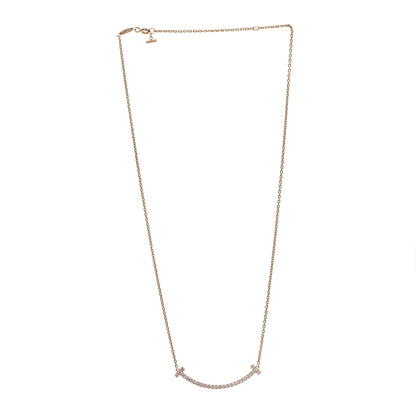Tiffany 18K Rose Gold Diamond Medium T Smile Pendant Necklace 2 of 6