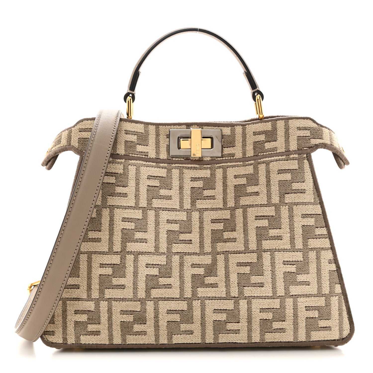 Fendi Chenille Vitello Seta FF Small Peekaboo I SEE U Satchel Tortora Nuvola 1 of 10