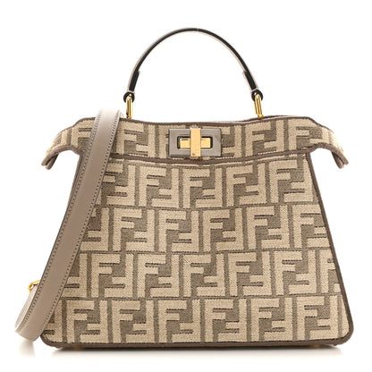 Fendi Chenille Vitello Seta FF Small Peekaboo I SEE U Satchel Tortora Nuvola 1 of 10