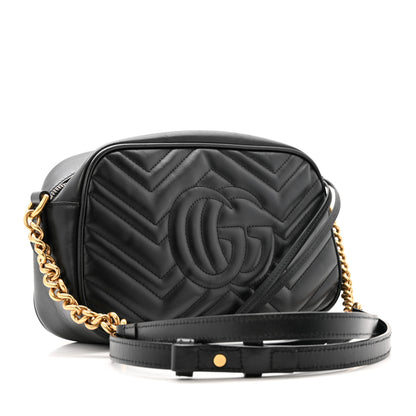 Gucci Calfskin Matelasse Small GG Marmont Chain Shoulder Bag Black 3 of 12