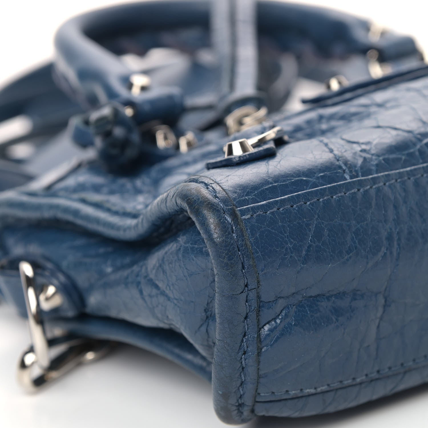 Balenciaga Agneau Classic Silver Hardware Nano City Bleu Profond 5 of 9