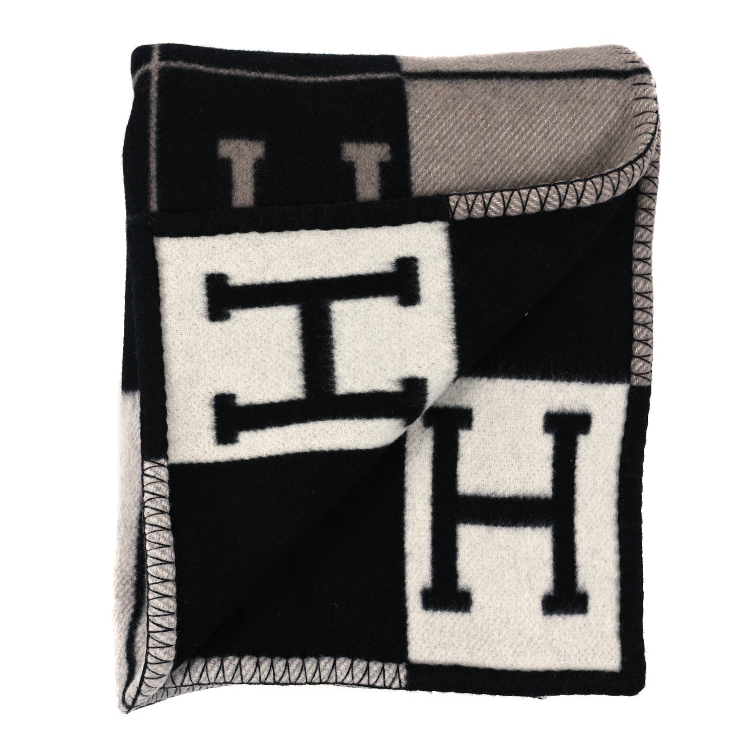 Hermes Wool Cashmere Avalon III Blanket Ecru Black 2 of 3