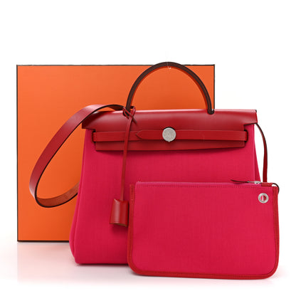 Hermes Military Toile Vache Hunter Herbag Zip PM 31 Rose Mexico Rouge Piment 11 of 11