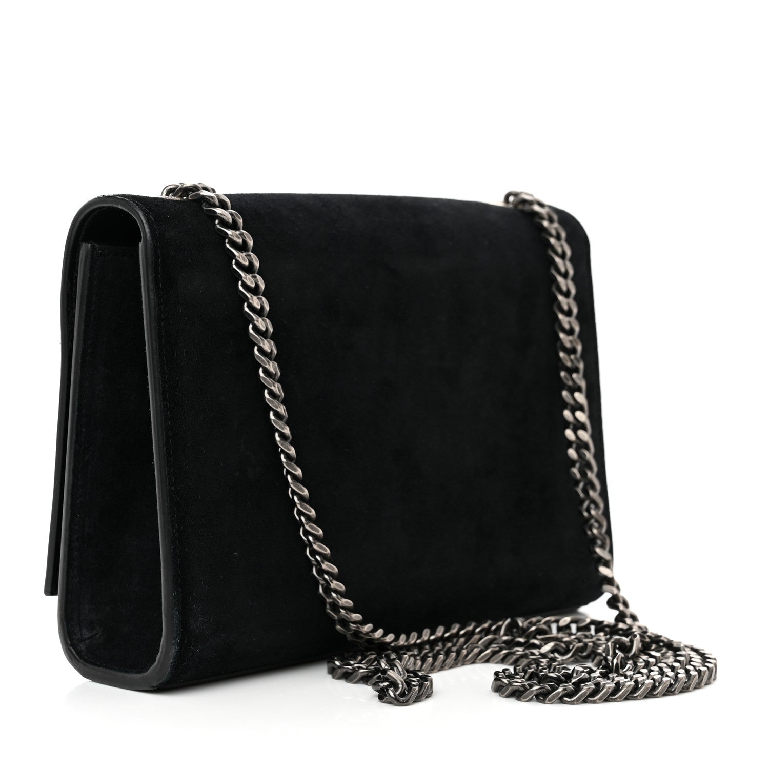 Saint Laurent Suede Small Monogram Stone Studded Kate Satchel Black Turquoise Coral 3 of 17