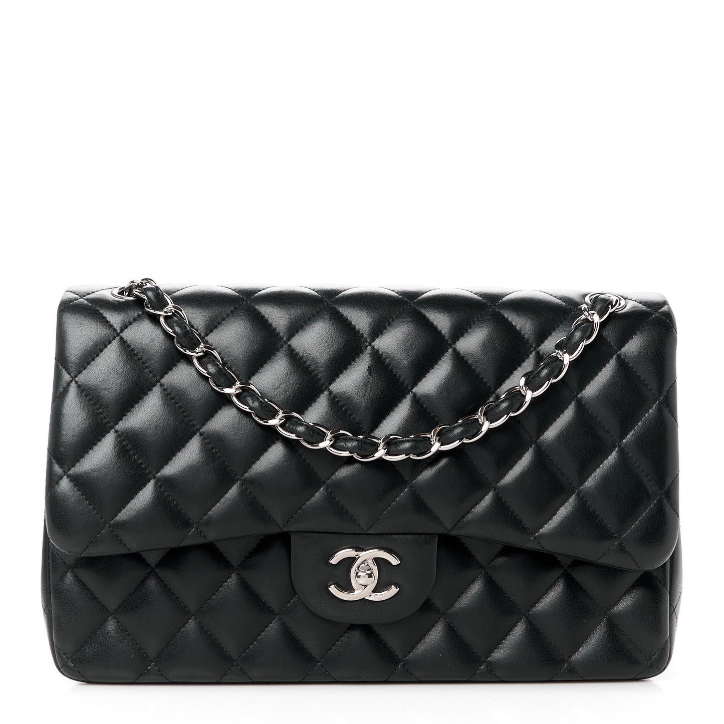 Lambskin Quilted Jumbo Double Flap Black