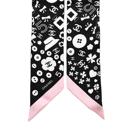 Chanel Silk CC Charms Slim Bandeau Scarf Black White Pink 2 of 3