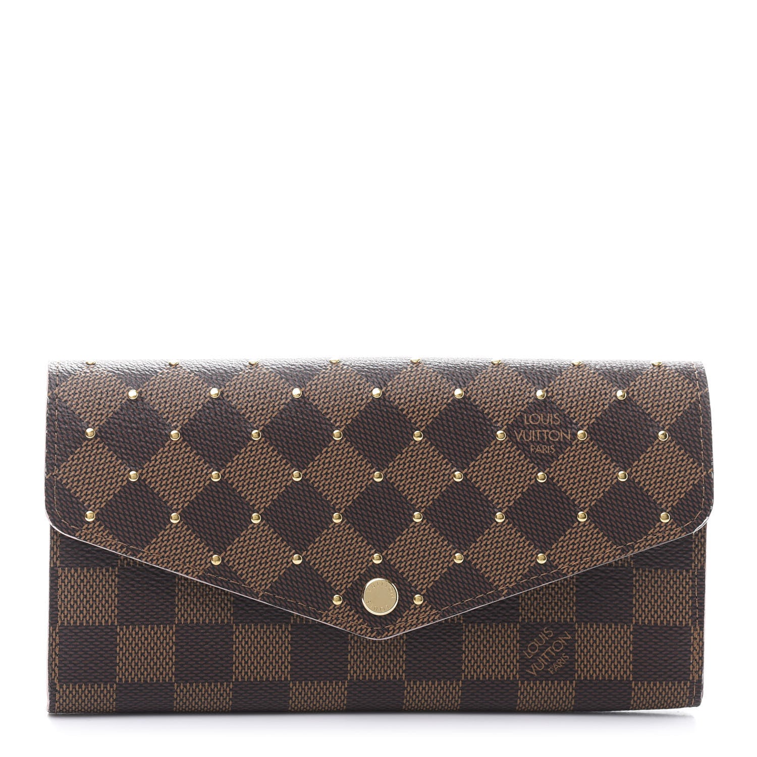 Louis Vuitton Damier Ebene Studded Sarah Wallet NM Rose Ballerine 1 of 10