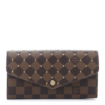 Louis Vuitton Damier Ebene Studded Sarah Wallet NM Rose Ballerine 1 of 10